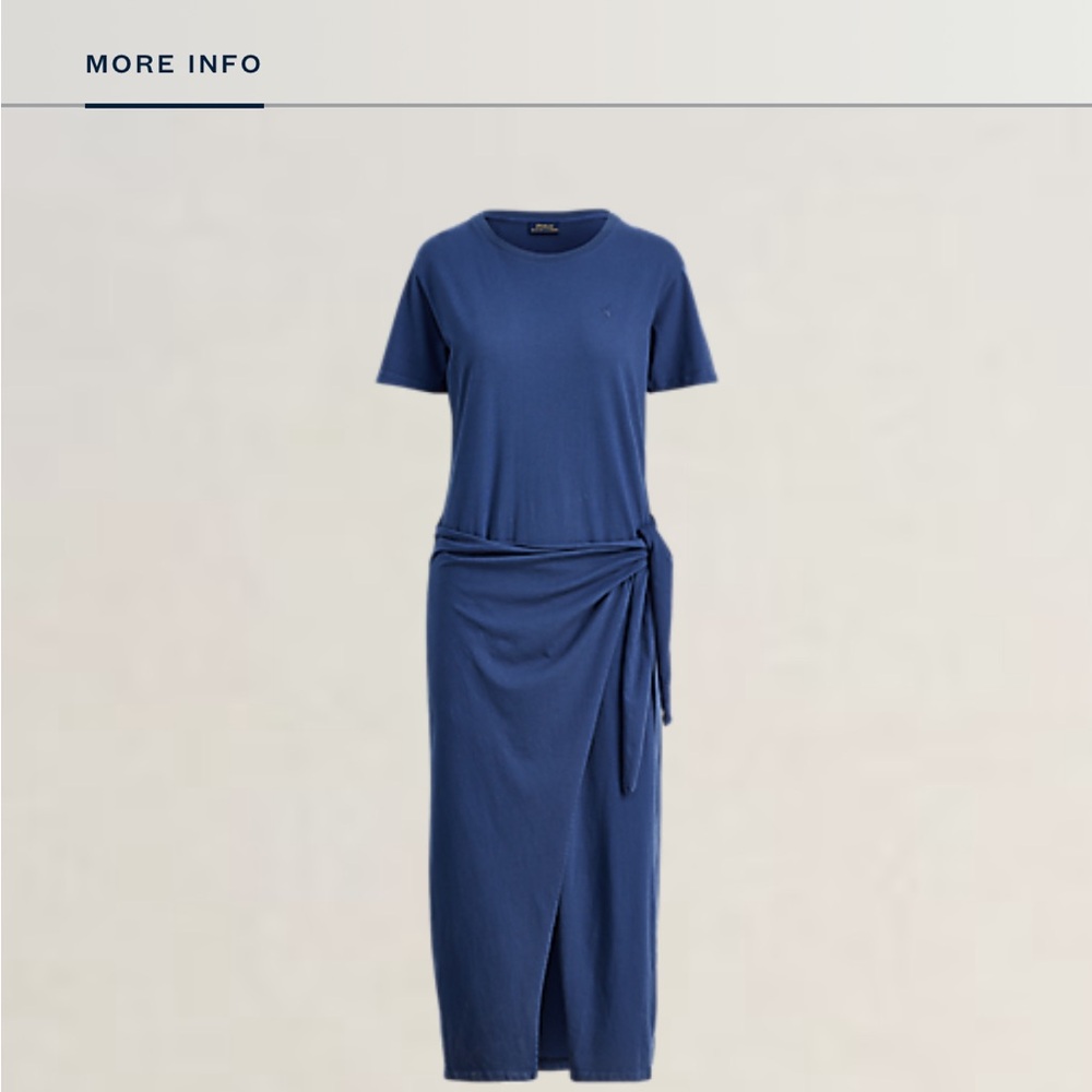 Ralph Lauren Blue Sheath Midi Dress with Ruched Tie Front